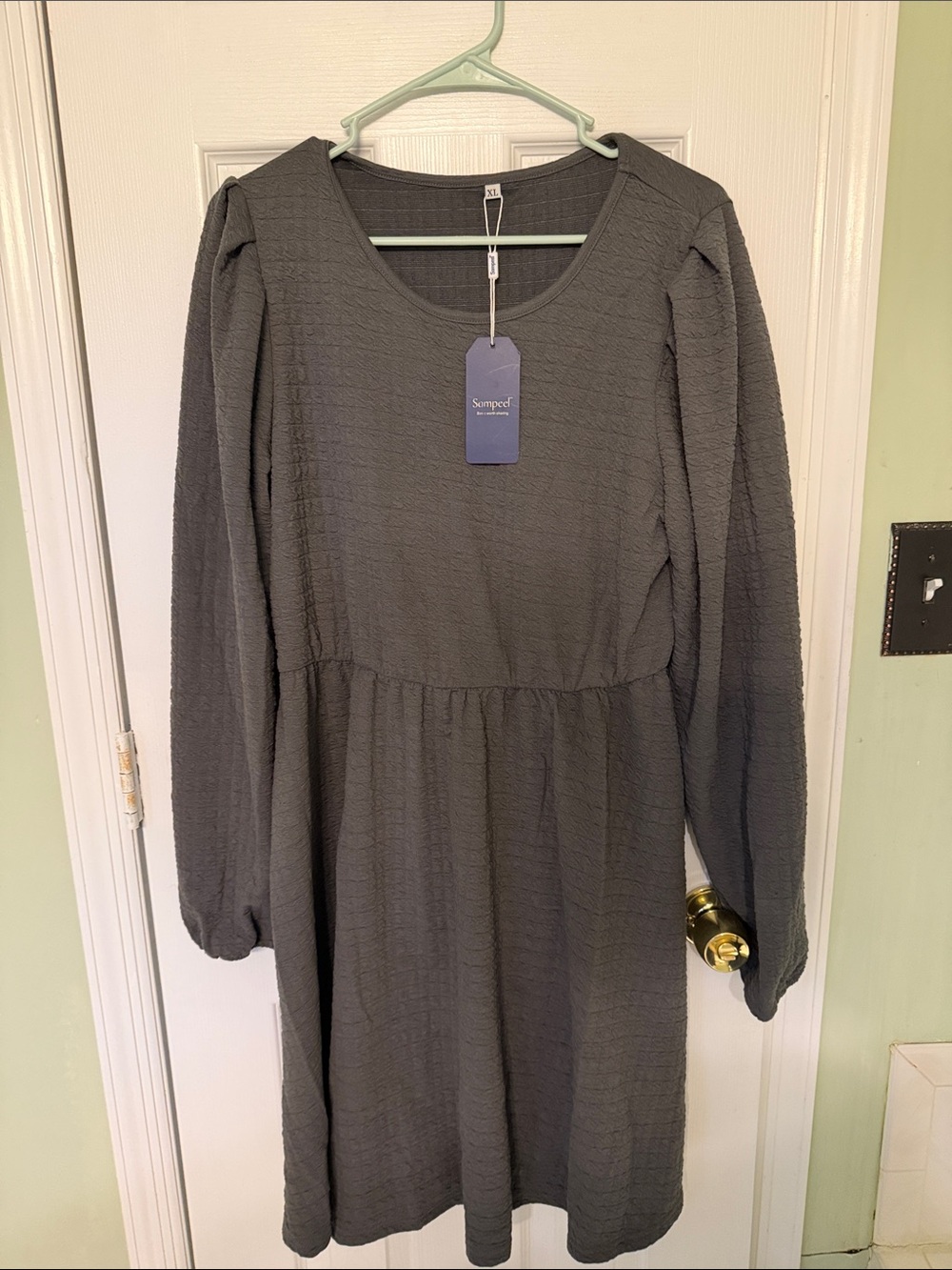 Soprano Charcoal Gray Long Sleeve Textured Dress